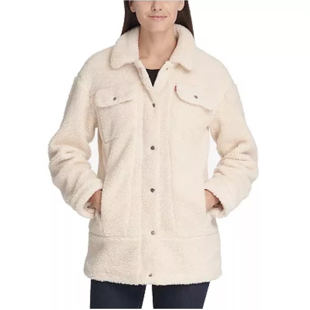 Levis Oversized Sherpa Trucker Women’s‎ Biege Jacket Size m medium cream
